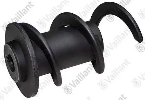 Vaillant Anschlussstück in schwarzer Ausführung mit spiralförmiger Struktur und zwei seitlichen Haken. Geeignet für verschiedene Modelle.